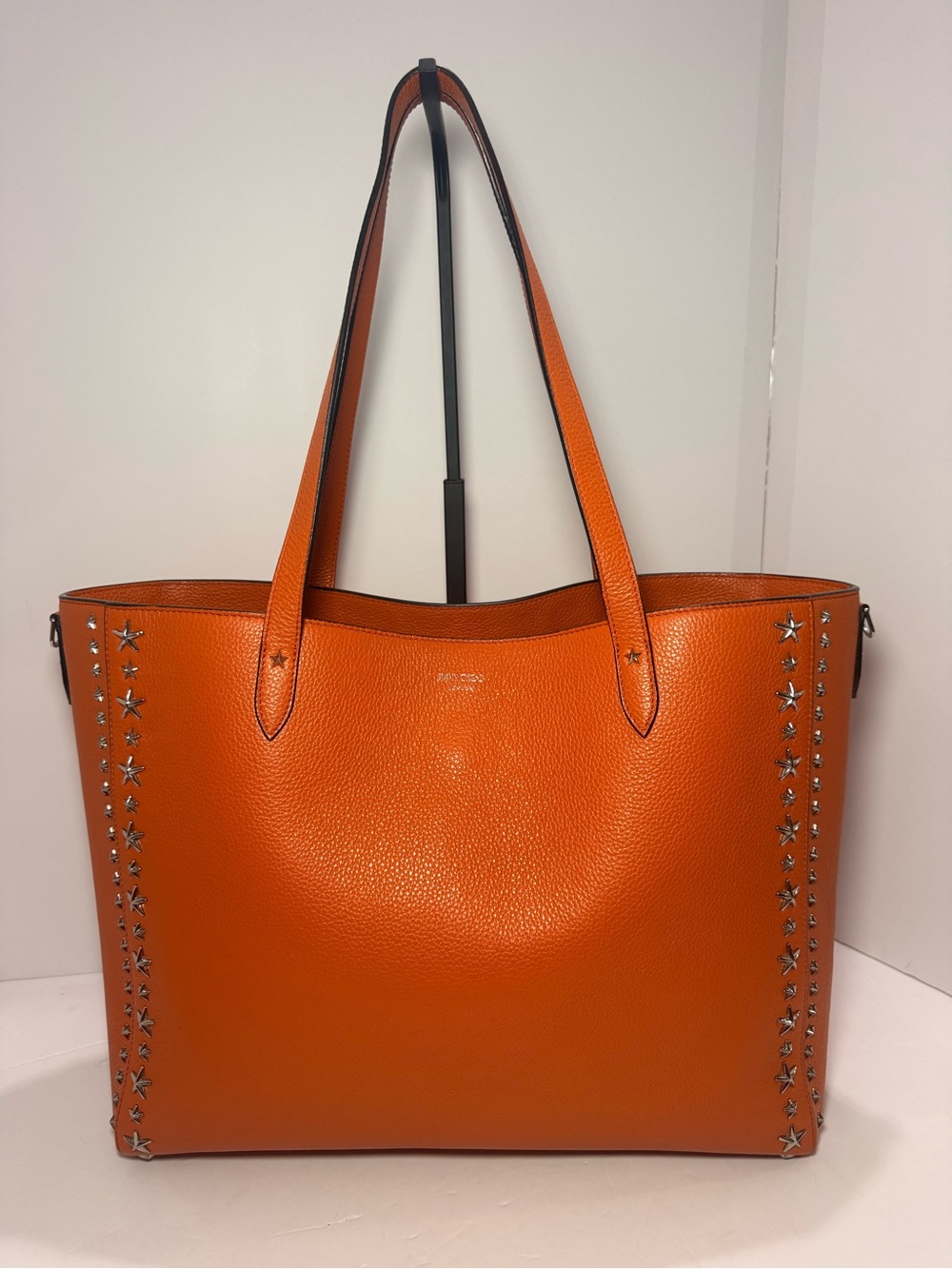 Jimmy Choo Large Orange Leather Star Studded Tote Made in Italy - Picture 3 of 12